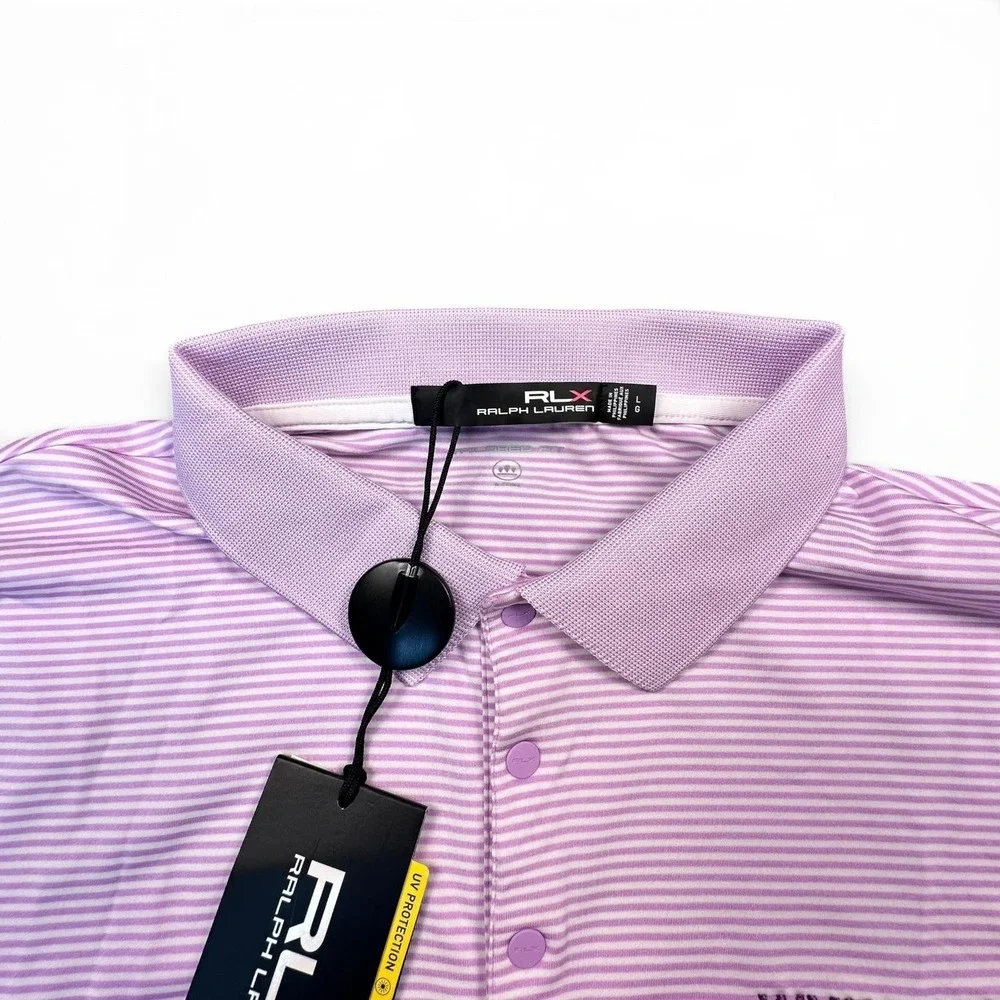 Wyndham Championship Shirt Polo Womens Large Purple Stripe RLX Ralph Lauren Golf